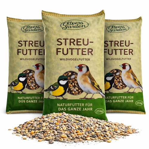 BURI Foder för vilda fåglar vinter ströfoder 7,5 kg förvaringsförpackning 3 × 2,5 kg naturlig kornblandning med solrosfrön för mesen finkar kliber året runt Ambrosia kontrollerad