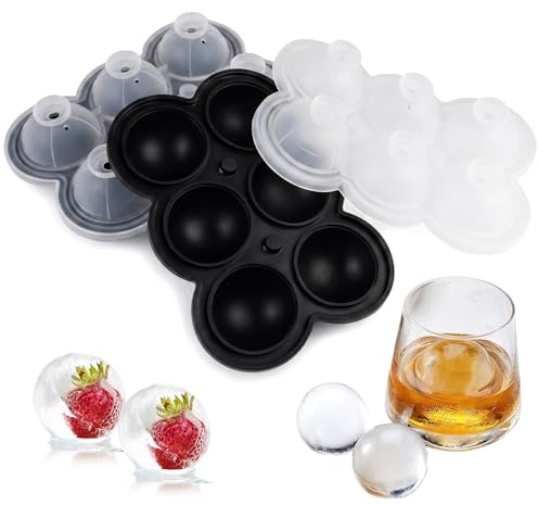 2 Piezas Moldes de Cubitos de Hielo Redondos, 4,7 cm Cubiteras para Hielo Redondos con Tapa, Molde Hielo Silicona Grandes Redondo Sfera, Reutilizable y Sin BPA, para Whisky, Cócteles y Otras Bebidas