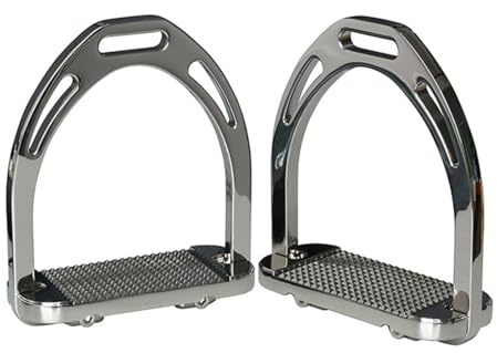 Hellery Étrier Antidérapant Équestre Plaque de Pied Arceau Marchepied Aluminium Poli avec Semelle Rainurée pour Adhérence Renforcée et Sûre Léger 795 G Adapté, Blanc Argenté