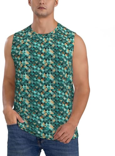 JBJGKHLP Sjöjungfru fiskfjäll tryck ärmlös t-shirt män atletisk tank top t-shirt lätt vardaglig helg utomhus