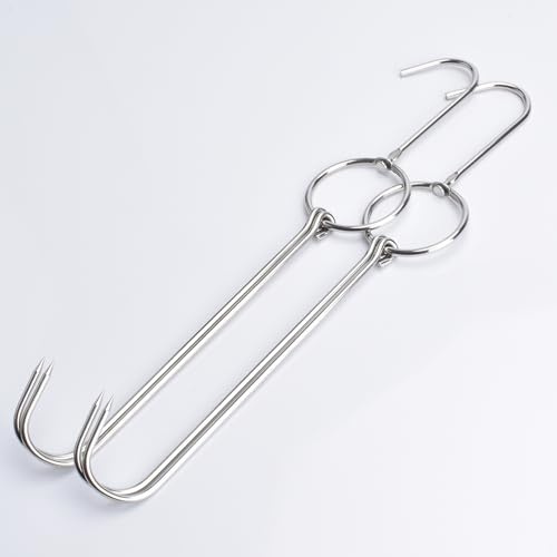 Alele Double Hooks Meat Hooks Poultry Roasting Hooks Butcher Hook Processing Meat Hook Stainless Steel Rotary Device Slaughtering Barbecue (13.4in Meat Hooks)