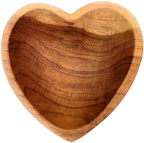 NELUHA Teakholz Schale in Herzform - Holzschale für Schmuck und Deko, 20cm Durchmesser, 6cm Höhe, Aus Zertifiziertem Teakholz