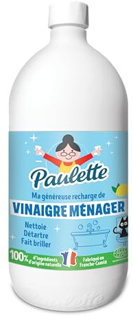 Paulette - Vinaigre Ménager Citron - Nettoyant Détartrant Multi-Surfaces Ecocert - Fabriqué en France - 1 L