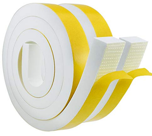 Nastro autoadesivo in schiuma, 25 mm (larghezza) x 20mm (Spessore), guarnizione in gomma per porte e finestre, resistente alle intemperie, anti-collisione, isolamento acustico (2m x 2 rotoli), bianco