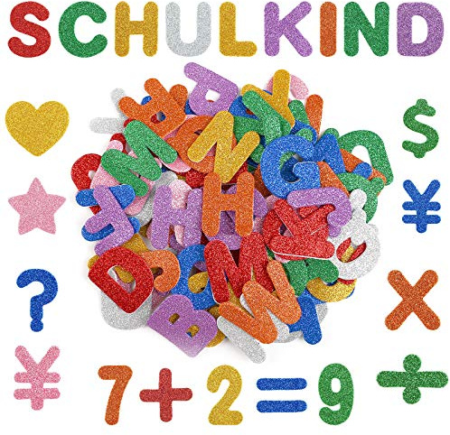 Kesote 220 stycken klistermärken bokstäver glitter siffror klistermärken skumgummi skum självhäftande alfabet stjärna hjärta inskolning dekoration skolbarn barn skolstart