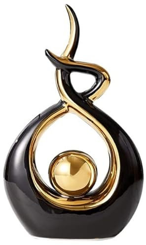 CESTATIVO Statue en Céramique, Sculpture Moderne, Décoration d'art Abstrait, Décoration de Table pour Salon, Chambre à Coucher, Salle à Manger, Bureau (Noir et Or, Petit)