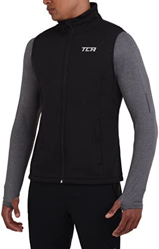 TCA Chaleco Cortavientos Running y Ciclismo, y de Deso pluma, Con Bolsillos Con Cremallera Para Hombre - Negro, M