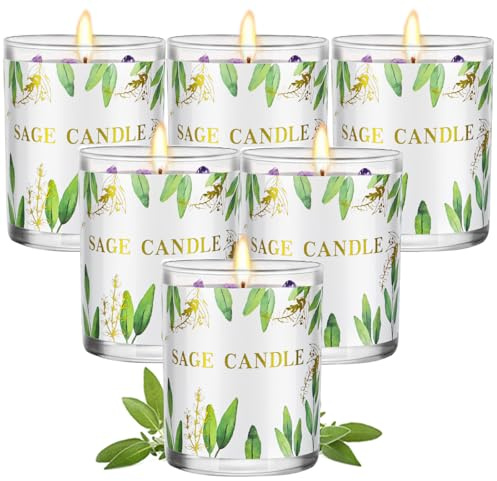 Candles, 6 Pack Sage Candle for Cleansing House Negative Energy, Scented Candles Gifts Set for Women, Crystal Candle Clearance with Crystal Healing Stones, Alternative to Smudge Sticks, Relax & Mind
