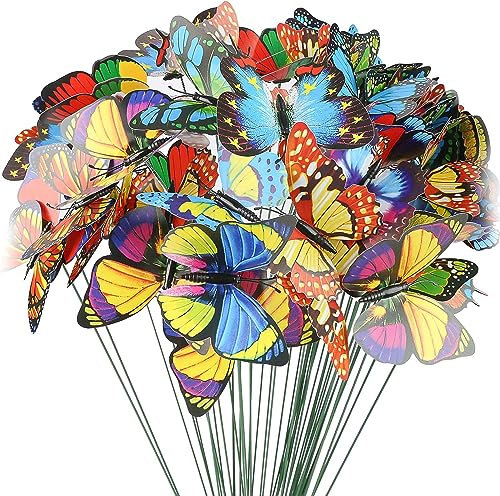 LATERN Piquets de Papillon de Jardin, 9CM Ornements de Papillons Colorés Piquets Papillon Imperméables en PVC 3D pour L'extérieur Cour Patio Planteu Pot de Fleur Printemps Jardin Décoration