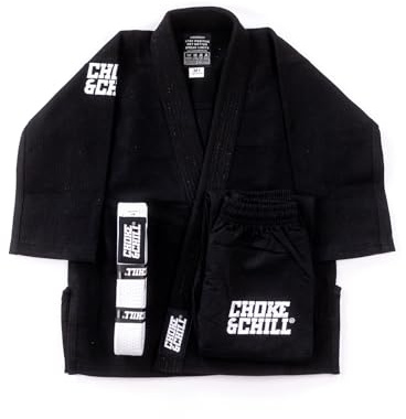 Choke&Chill Brazilian Jiu Jitsu Bambini Vestito Principiante - Nero, Nero , M4 (160cm)