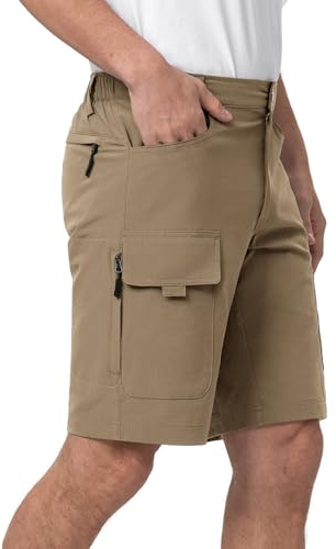 Moosehill Korta byxor herr, vandringsbyxor, cargoshorts, vattenavvisande med 6 fickor, lätta ventilerande MTB-byxor, cykelbyxor, män, korta bermudavandring, utomhusbyxor, sommar, kaki, M
