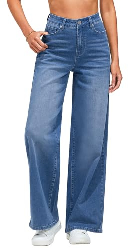 Vetinee Jeans for Women UK High Waist Womens Wide Leg Jeans Fresh Bright Blue Size Large Fits UK Size 16 - UK Size 18