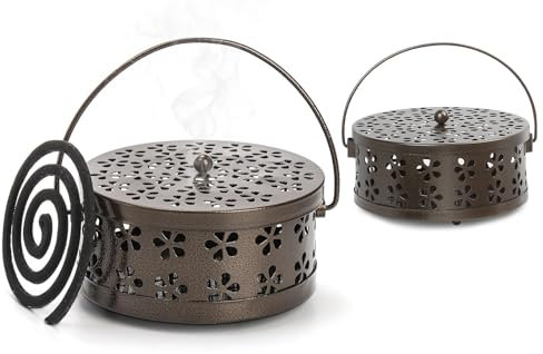 WJUAN Bruciatore Incenso da 2, Classica Zampironi Zanzare Esterno in Ferro, Design Cavo, Porta Zampirone antivento, Sicura e Portatile, Adatta per la Famiglia, Campeggio Viaggi(147.7 x 68 mm)