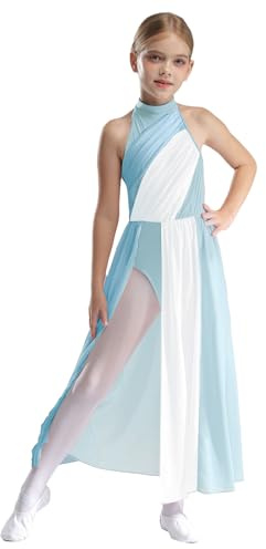 Freebily Vestito da Balletto Bambina Ballo Lirico Contemporaneo Body Danza Classica Ballerina Moderna Abito da Pattinaggio Artistico Costume da Ballo Latino Dancewear Azzurro 11-12 Anni