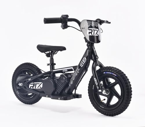 Bicicleta eléctrica para niños RIRIBIKE RTX3 24V (12), Negro, Batería de Litio, Motor de 100W, Freno de Disco, Asiento de PU Blando Ajustable