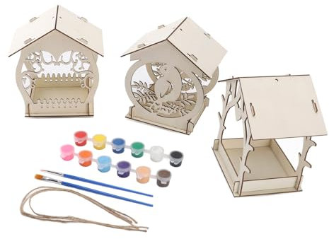 TOPINCN Wooden Art Painting Hanging Bird Feeder House Craft Kit Unfinished Hanging Birdhouse for Crafts Art