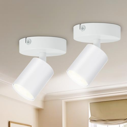 Seruno X 2-Pack Adjustable GU10 Spotlight, 6W LED Compatible, Metal Matt White, Modern Industrial Indoor Ceiling & Wall Light for Kitchen Bedroom Living Room Hallway Dining Room (Bulb Not Included)