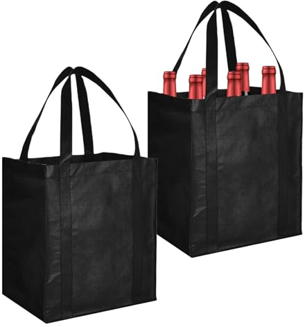 2 Piezas Bolsa para Botellas con 6 Compartimentos,27 x 27 x 18 cm Cesta Botella con Partición Separada para 6 Botellas,Bolsillo de Botella de Vino de Compartimento Reutilizable,Bolsa para Botellas