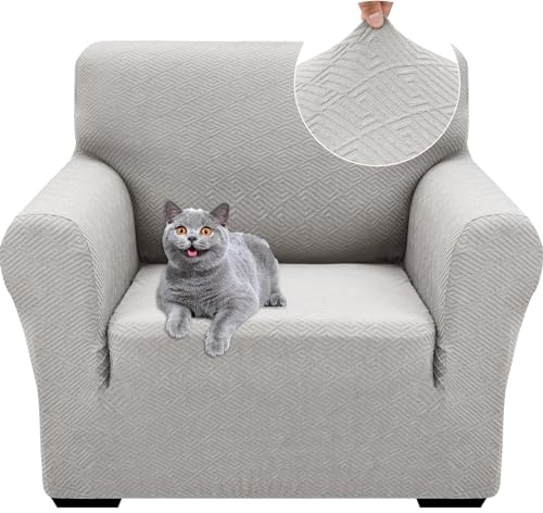 Ystyle Funda Sofa 1 Plaza, Fundas para Sillones Elasticas, Sliver Gris | Funda De Sofa Anti Gatos Perros, Sofa Cover Con Reposabrazos, Jacquard Fundas Sofa Ntideslizante Lavable