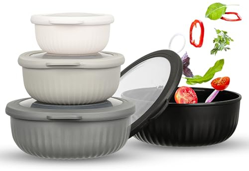VINATO Insalatiera 4 Pezzi (0.4L/0.78L/1.4L/2.2L) in TPE+PP Senza BPA per Cucina - Adatte a Microonde, Lavastoviglie e Frigo | Ciotole Cucina | Ciotola Insalata, Nero