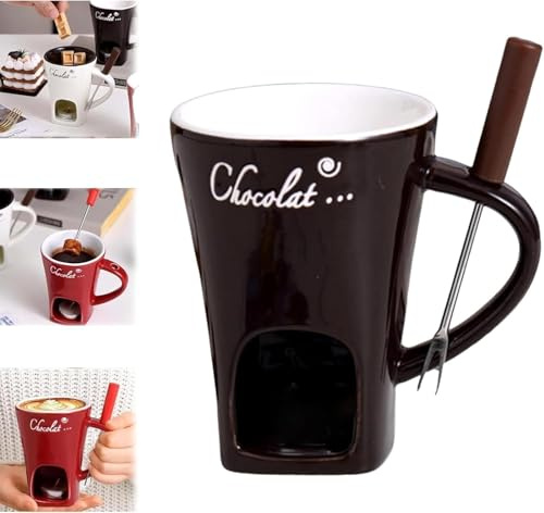 Generisch Tazza per fonduta di cioccolato, tazza per fonduta di cioccolato, tazza per fonduta di cioccolato, set multiuso con forchetta e candelina, adatta per formaggio, cioccolato, burro e caramello