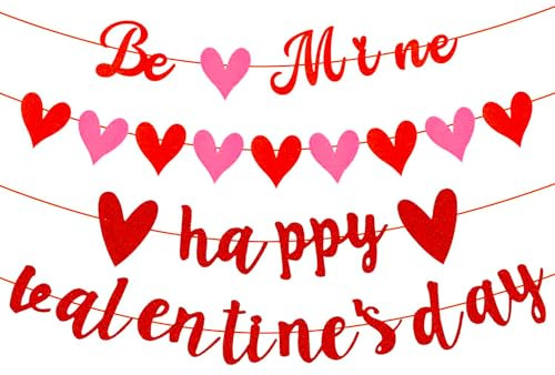 KUKUTrue® Set de Banderola para San Valentín, 4 Adornos de Corazón y Palabras, Decoracion San Valentin, Happy Valentines Day, Decoración Romántica para Habitación y Fiesta