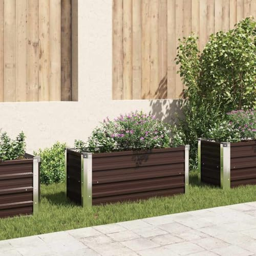 Mokuyary Fioriera da giardino per esterni, fioriera da giardino, fioriera per piantare piante in acciaio zincato marrone, 100 x 40 x 45 cm