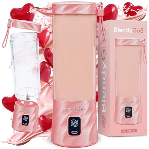 Frullatore portatile mini frullatore elettrico BlendyGo 3 usb ricaricabile tritatutto elettrico frullo piccolo blender smoothie maker trita ghiaccio e frutta congelata (Sugar Pink)