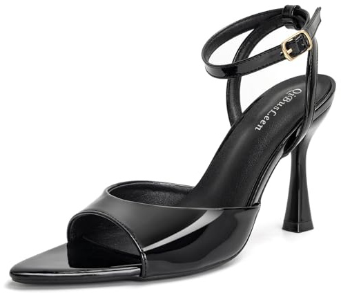 qibusleen Sandalias de tacón alto de aguja para mujer, sexy, puntiagudas, con correa al tobillo, cómodas, para novia, graduación, boda, fiesta, vestido, Negro, 41 EU
