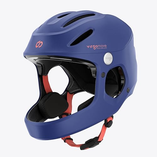 VIRGOMOVE Casque Intégral Enfant Modèle Virgo Kid | Idéal Vélo, Trottinette & Skatepark | Protection Mentonnière Certifiée EN1078 | Taille S, Bleu