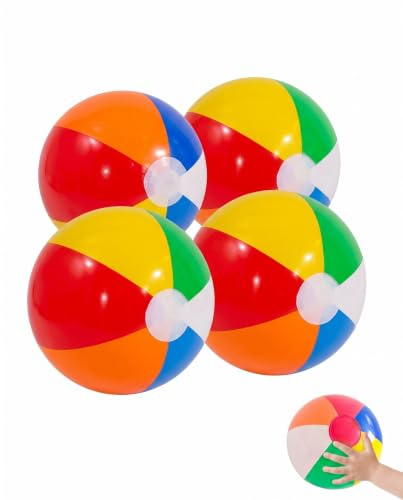 YIPFEN Pelotas de Playa Inflables 4 Uds. (30 cm) | Colores Vibrantes, Ultraligeras y Resistencia al Clima. Ideales para Juegos de Agua y Piscina