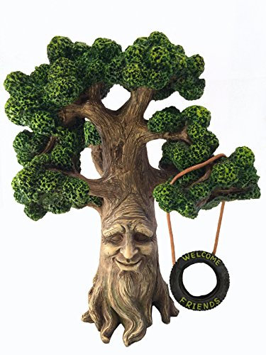 GlitZGlam Fee und Gartengnome Baum- Magische Großvater Miniatur-Baum mit abnehmbarem im Dunkel floureszierendem Willkommensschild für Feen und Rasen Gnomes