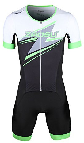 ZAOSU Racing Herren Aerosuit Full Zip - Trisuit Einteiler | Compression Triathlonanzug Komfortables Verschlusssystem, Radpolster, Kompression für Lange Distanzen, Farbe:grün, Größe:S