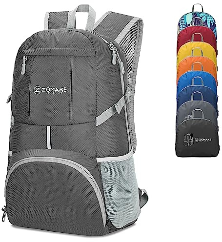 ZOMAKE Lightweight Packable Backpack 35L, Light Foldable Backpacks Water Resistant Collapsible Hiking Bag, Compact Folding Day Pack for Travel Camping(Dimgray)
