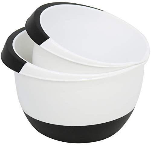 com-four® 2X Rührschüsseln 3 und 1,7 Liter mit Stoppboden, Ausgießer und rutschfestem Griff (2 Stück - weiß. schwarz)