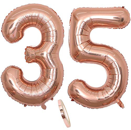 2 Luftballons Zahl 35, Nummer 35 Luftballon Rosegold Mädchen,40 Aufblasbar Helium Folienballon Roségold Ballons Figuren,Riesen Ballon für Geburtstag Party Dekoration, Abschlussball (xxxl 100cm)