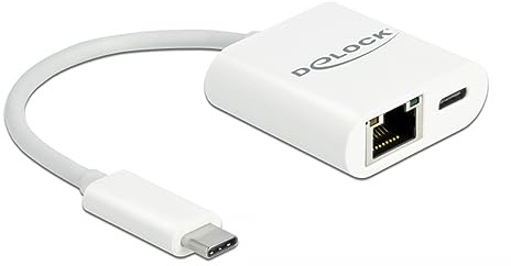 Delock USB Type-C Adapter zu Gigabit LAN 10/100/1000 Mbps mit Power Delivery Anschluss weiß