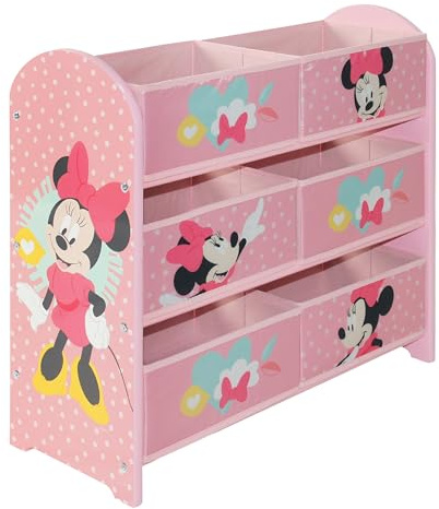 Disney Classic Minnie Mouse Toy Storage Unit: 6-Box Organizer for Bedroom - Made from Engineered Wood/Fabric/Metal - Easy Assembly and Clean Up