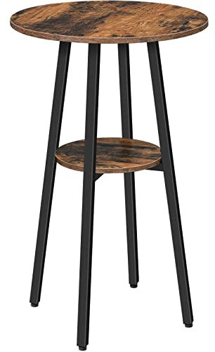 HOOBRO Bartisch, Hoher Tisch, Bistrotisch, Kleiner Stehtisch mit 2 Runden Tischplatten, für Küche, Wohnzimmer, Bar, Vintagebraun und Schwarz EBF55BT01