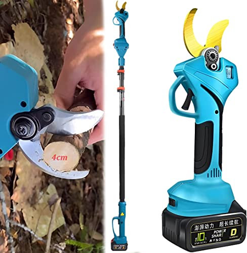 Professional Cordless Electric Pruning Shears, Tree Pruner Battery Powered With 2.1m Extension Pole, 2 Rechargeable Battery, 40mm Cutting Diammeter