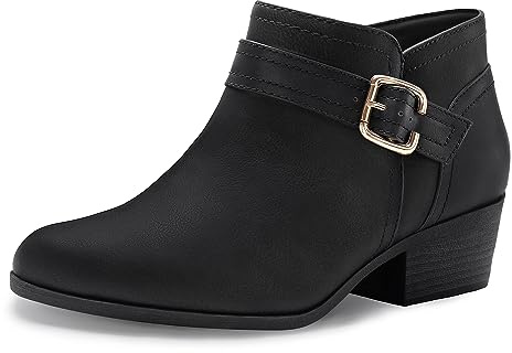 Athlefit Women's Chunky Low Heel Ankle Boots Classic Pointed Toe Side Zipper Black Booties Size 7.5