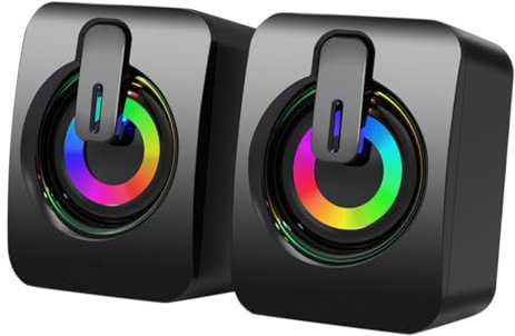Gatuida Wired Gaming Speakers Usb Desktop Computer Speakers Led Subwoofer for Laptop Pc Gaming Colorful Light Effect Compatible Dc5v Power