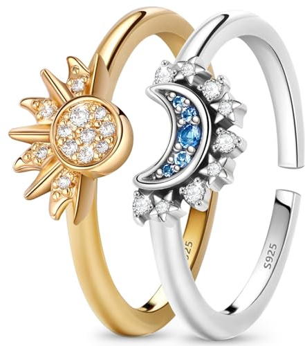 Ahokei Anxiety Bague en argent 925 Bague anti-stress 50-60 mm pour femme Or Bague anti-stress en argent 925 pour femme Bague Anxiety Spinner Anxiety Bagues Or Réglable Cadeau pour femme, Verstellbar
