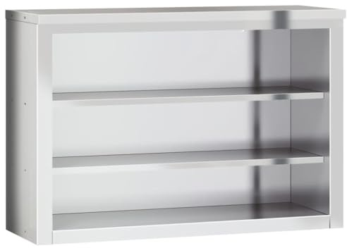 vidaXL Stainless Steel Kitchen Wall Cabinet - Silver, 110x40x75cm, 2 Shelves for Commercial Use, Storage Cupboard