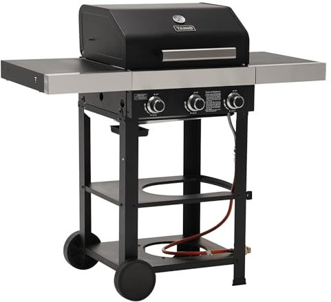TAINO WABAYA 3+0 - Barbacoa de gas con 2 quemadores de cerámica Sear-Burner Piezo Encendido Piezo Termómetro, rejilla para mantener el calor, color negro mate
