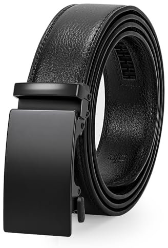 JasGood Leder Herren Gürtel, Gleitender Ratsche Ledergürtel für Männer Anzug mit Automatischer Schnalle, 3,5cm Breit