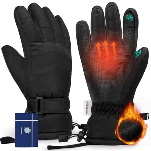 Hyeek Guantes Invierno Mujer, Impermeables Guantes Ski Tactiles Guantes Nieve Guantes de Esquí para Moto, Snowboard, Bici, Ciclismo, Running (Negro, Large)