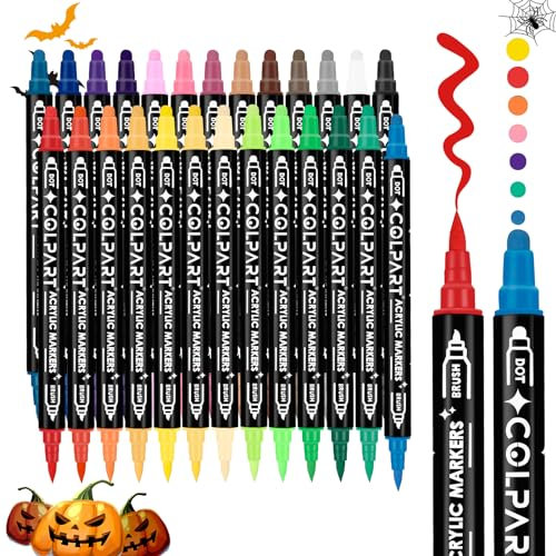 colpart Acrylic Paint Pens Paint Markers,26 Colors Dual Tip Brush Paint Pens For Rock Painting,Wood,Canvas,Calligraphy,Dot Markers For kids adults DIY-Christmas Crafts Art Supplies