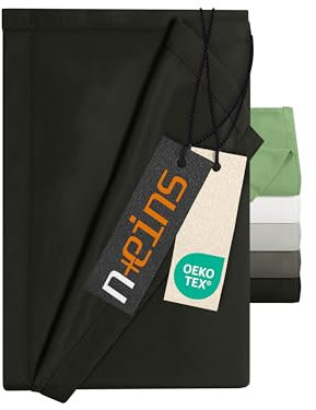 npluseins Bettlaken ohne Spanngummi - Ultrasoft und superweich - Betttuch für Bett Wohnmobil Camping Decke Reisedecke Ultraleicht – Laken 1628.2375, 180 x 275 cm, schwarz