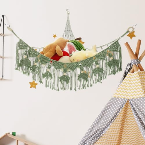 Corner Teddy Hammock for Stuffed Animals Storage Toy Hammock Large Capacity Plush Toy Net Space Saving Teddy Bear Storage Net Tassel Wall Hanging Toy Holder Organizer for Corner Bedroom Living Room